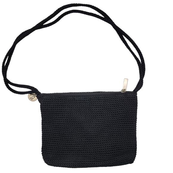 The Sak Black Crochet Zip Top Double Strap Shoulder Bag - Picture 1 of 8